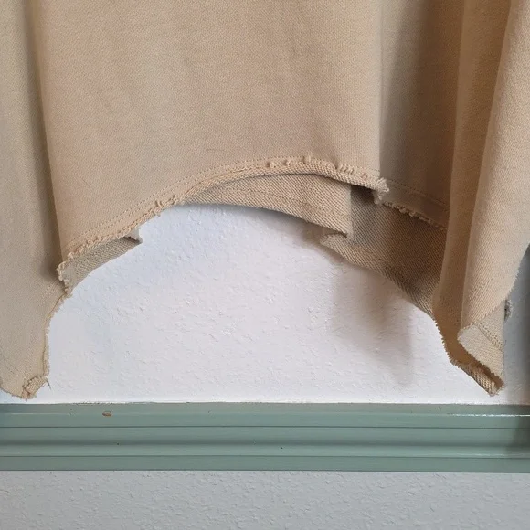 Ces Femme Oversized Cropped Sweatshirt Tan Blue Denim Block Sleeves Small - Picture 5 of 15